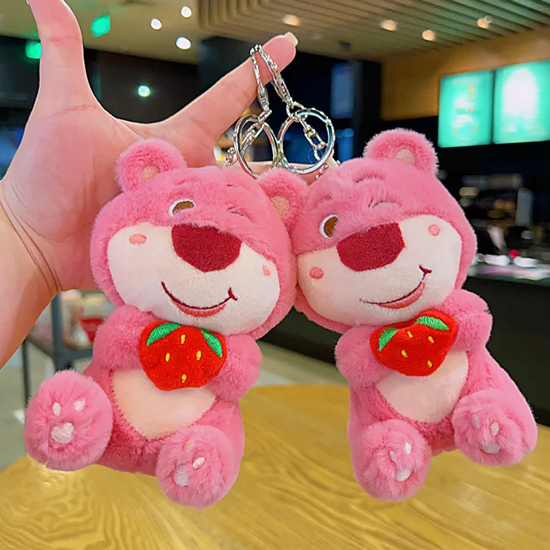 

Kawaii Lotso Plush Keychain Anmie Cartoon Pig Chick Panda Doll Car Keyring Creative with Bell Bag Pendant Kids Toy Birthday Gift