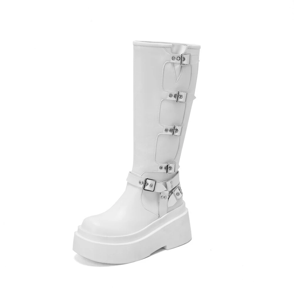 Женские Дизайнерские Сапоги на толстой подошве высоком каблуке с пряжкой