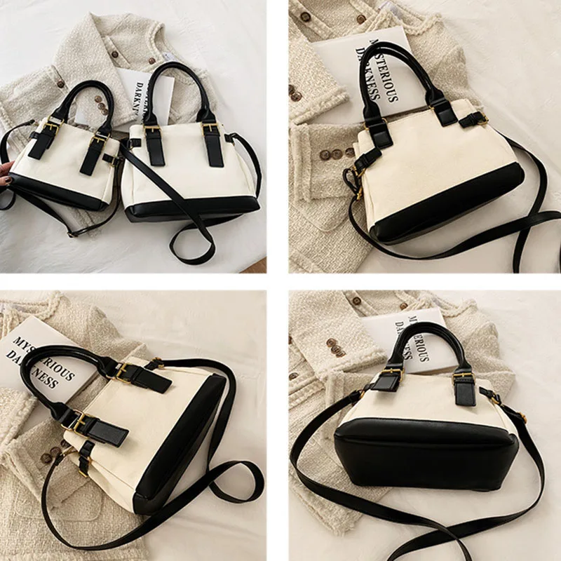 High-capacity Fashion Canvas Handbag Simple Color Contrast Single Shoulder Messenger Bags Commuter Versatile Tote Crossbody Bag
