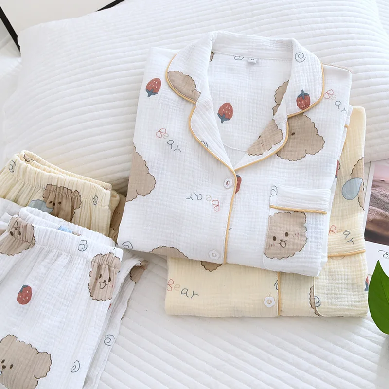 Cartoon Women's Pajamas Sleepwear 100% Cotton Pijama Pyjamas Women Loungewear Winter Set Woman 2 Pieces Sleepwear For Sleeping