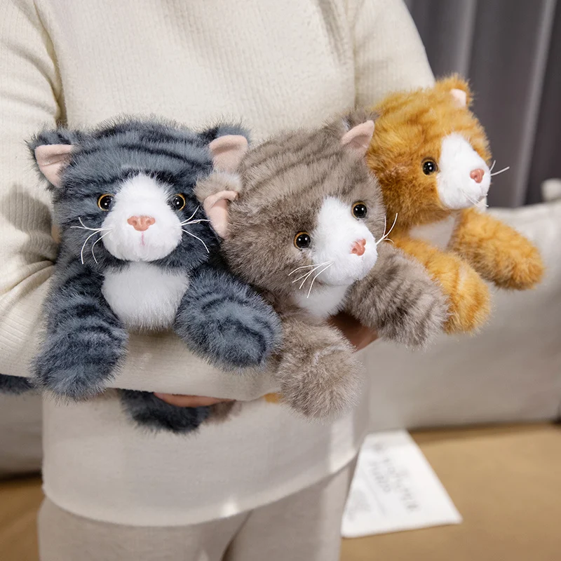 Фото Kawaii имитация кошки, плюшевая игрушка, мягкое животное, плюшевая, желтая, серая, подушка для котенка, детский подарок на день рождения для девочек, игрушки для домашних животных, декор №2