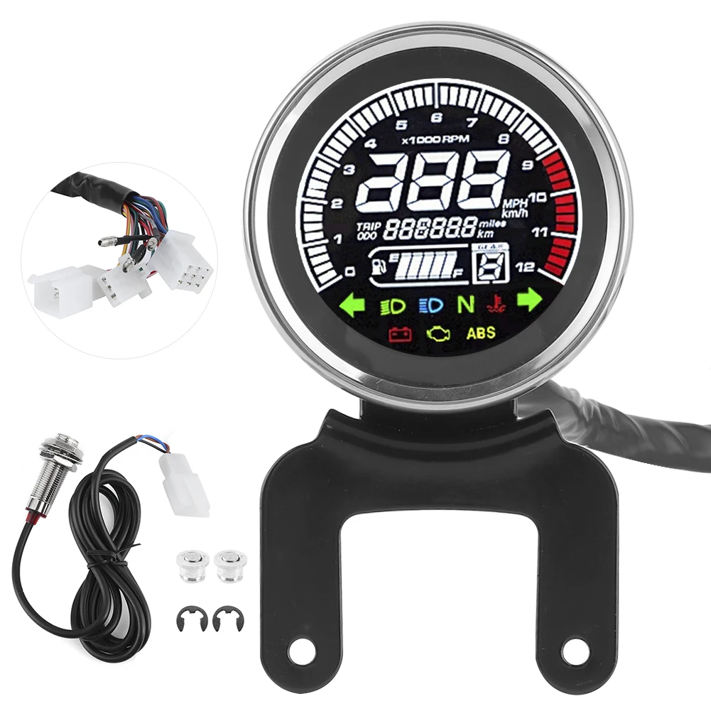 

Multi‑Functional Motorcycle Gauge LCD Digital Display Speedometer Tachometer Fuel Level Indicator 12000RPM