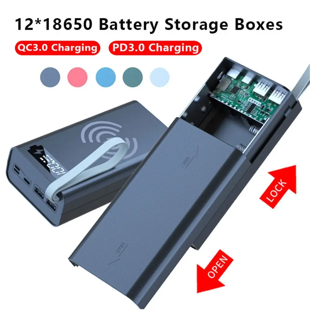 

Без сварочных батарей, чехол для зарядки аккумулятора, коробка для хранения аккумуляторов 12 × 18650, чехол для внешнего аккумулятора, держател...