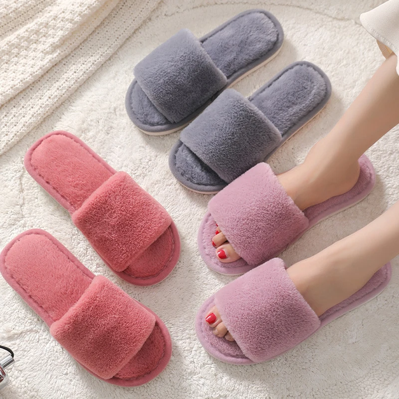 

Женские тапочки; Теплые меховые тапочки на плоской подошве; Зимняя плюшевая обувь; Женские Повседневные тапочки; Нескользящая модная обувь