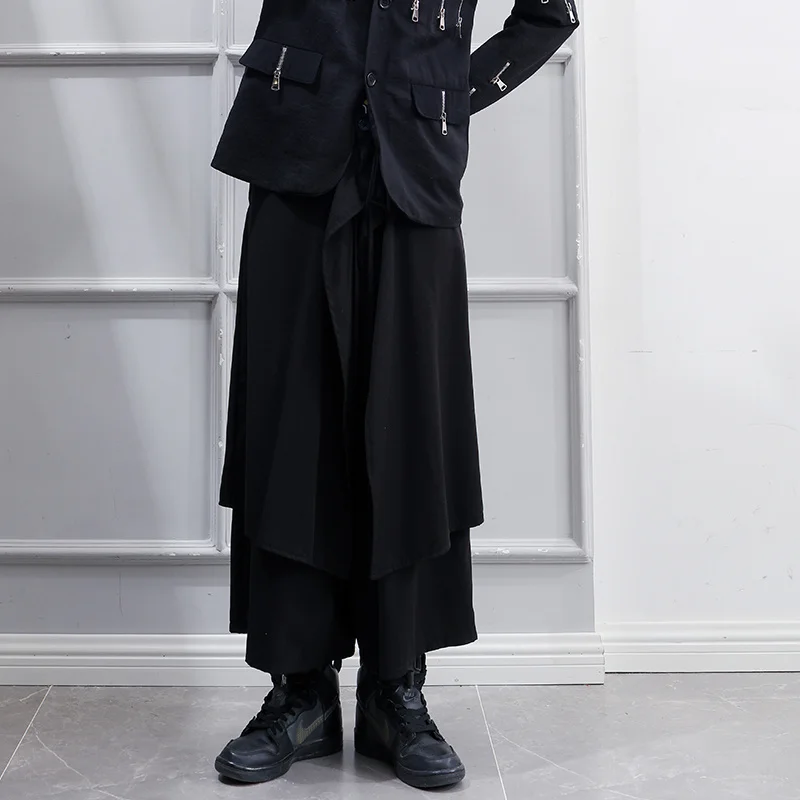 

Men's Large Size Hip Hop Fake 2 Pieces Of Nine-point Pants Black Spring And Summer New 2022 Culottes Loose Nightclub