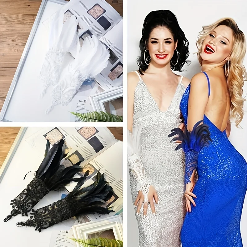 Перчатки кружевные с перьями 2 шт.