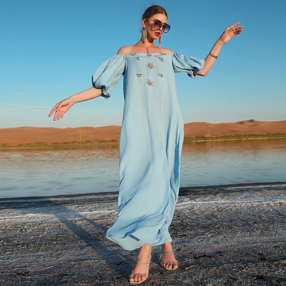 Kaftan Abaya Muslim Evening Dresses for Women Islam Turkey Moroccan Party Short Sleeve Caftan Robe Soiree Femme Dubai Vestidos