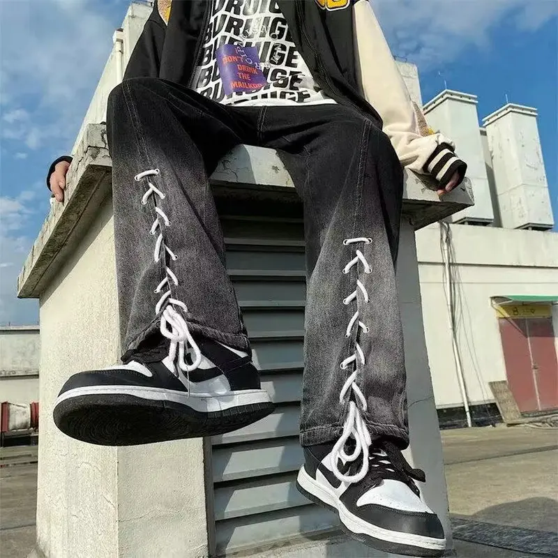 

Брюки Y2K мужские мешковатые, джинсы с широкими штанинами, с карманами, уличная одежда в стиле хип-хоп, свободные удобные штаны, весна-осень