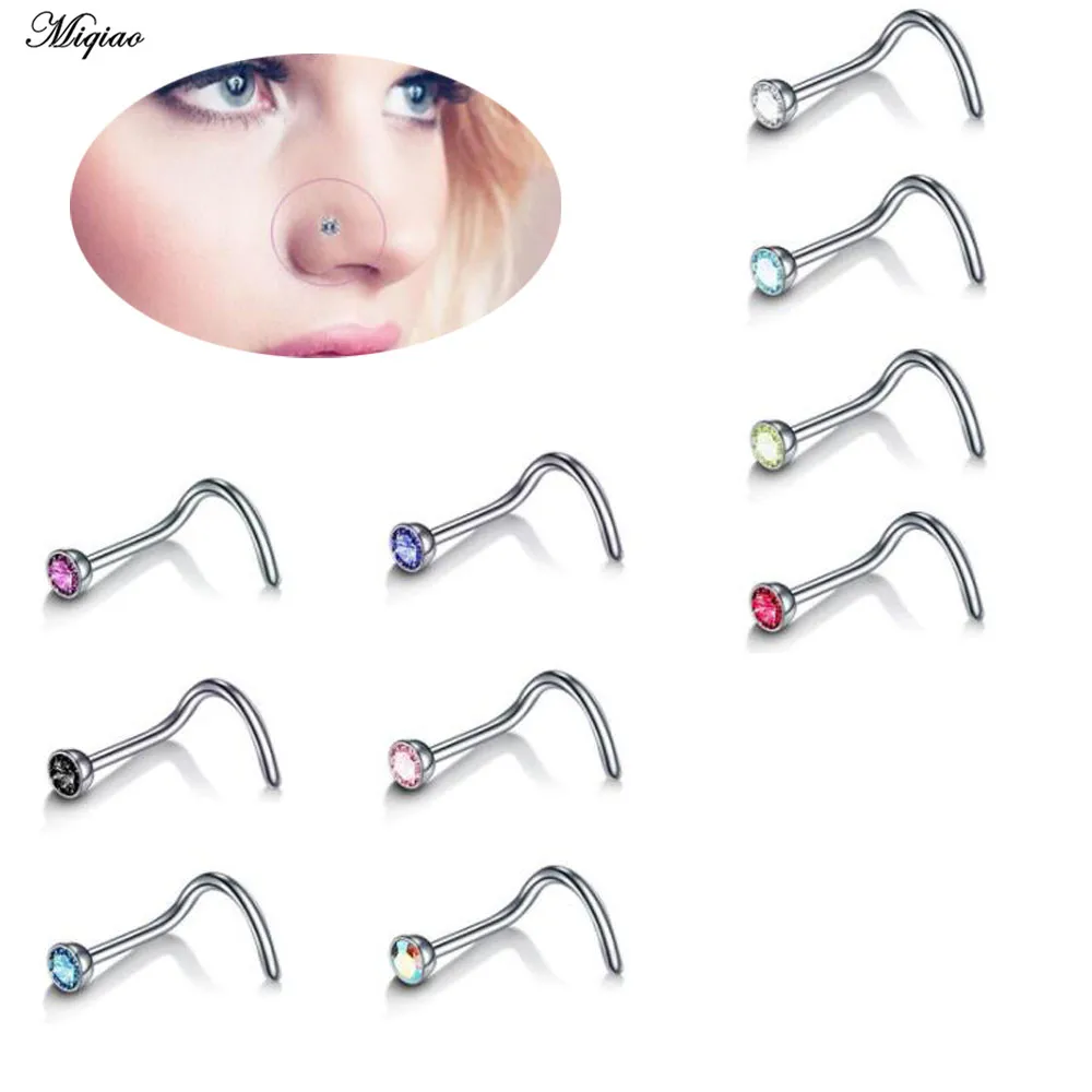

Miqiao 1pc Nose Ring Nails Stainless Steel with Drill Nose Nails for Woman Popular Piercing Jewelry