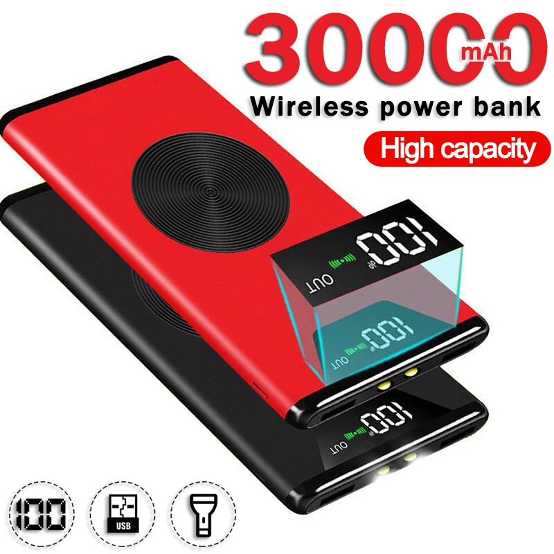 

70000mAh Wireless Power Bank Portable Charger 2USB External Battery Digital Display Fast Charger Power Bank for Xiaomi Samsung