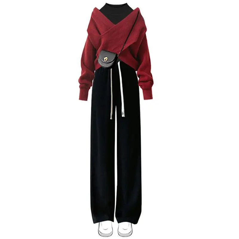 Осенне-зимний модный женский комплект новый корейский свитер с крестообразным