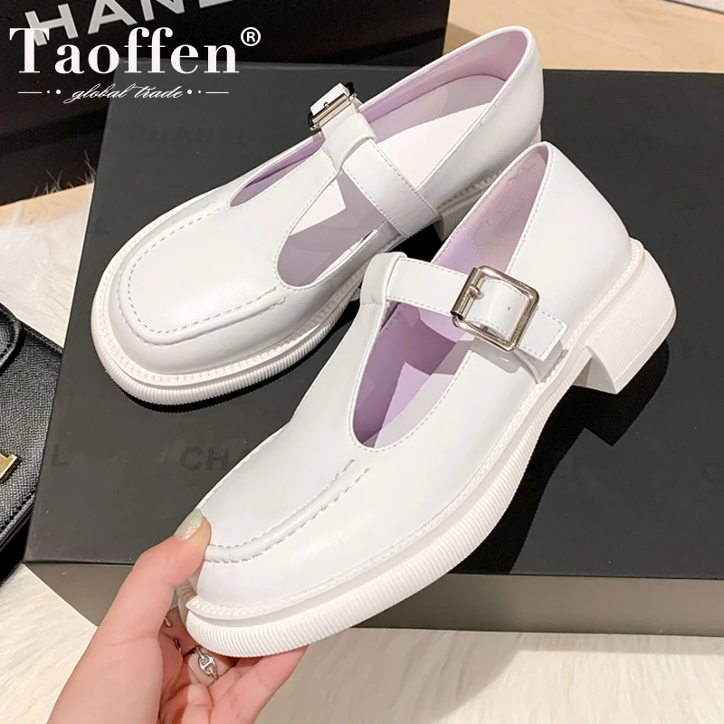 

Taoffen 2022 Real Leather Pumps Shoes For Women Buckle Strap Fashion Ins Casual Outdoor Spring Ladies Footwear Size 34-39