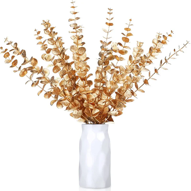 

5Pcs Gold Eucalyptus Leaves Branch Artificial Plants Party Wedding Decoration for Home Flower Arrangement Artificial Plants