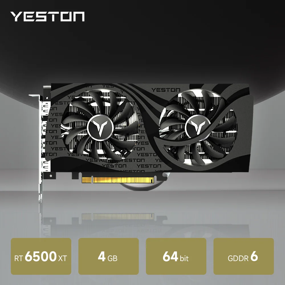  Видеокарта YESTON Radeon RX 6500XT, GDDR6, 4 ГБ, 64 бит, графический процессор RX6500XT 4GD6, видеокарта AMD для настольного ПК с 2 вентиляторами