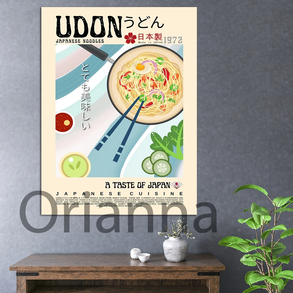 

Udon Poster Vintage Style Japanese Cuisine Wall Art Modern Kitchen Decor Retro Food Prints | Japan Food Illustrations Wall Art