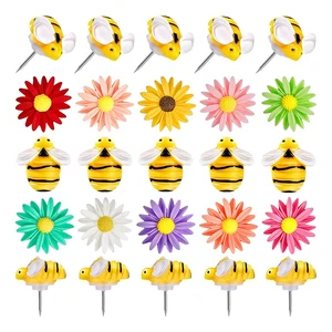 40 Pcs Flower Pushpins Bees Thumbtacks Cute Decorative Push Pins Creative Thumbtacks For Kids, Whiteboard, Corkboard