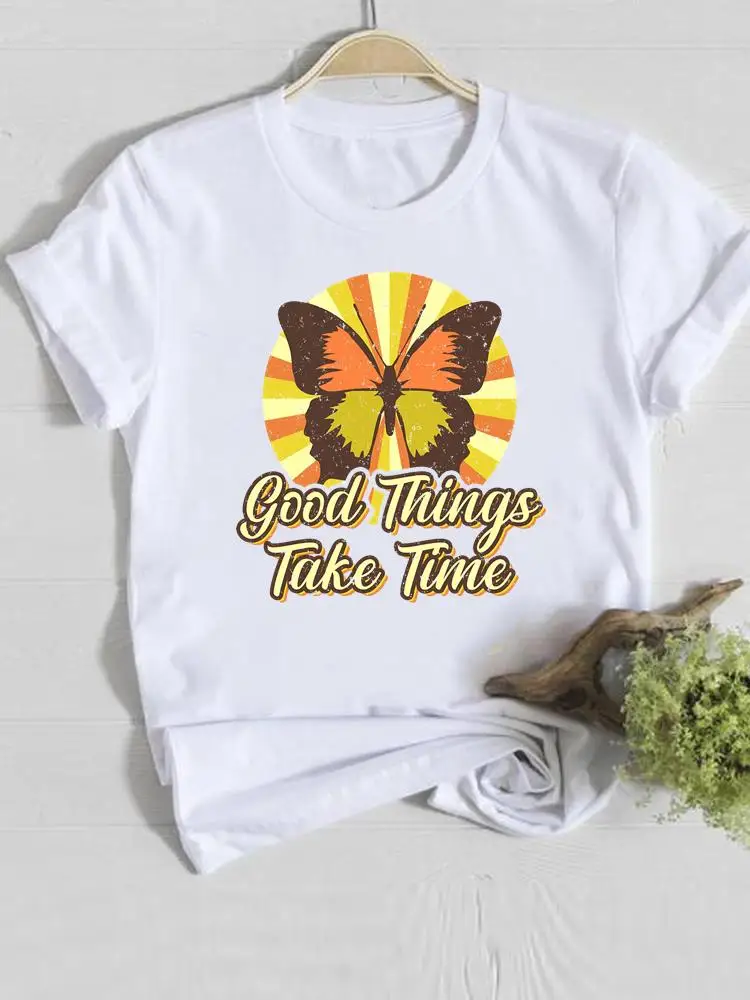 

Мультяшная трендовая Футболка С Рисунком бабочки, женская футболка, модная женская повседневная одежда, женские футболки с коротким рукаво...