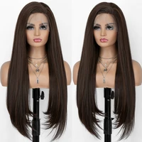 brown highlight wig long straight synthetic lace wigs for black women heat resistant natural hair side part kryssma wig