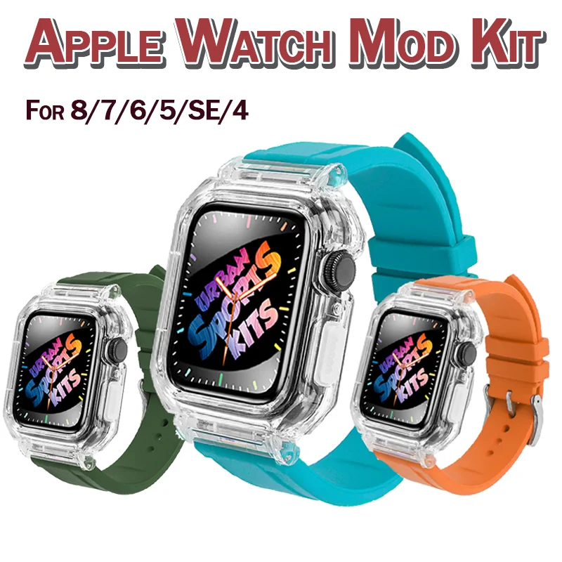 

Luxury Transparent Case for Apple Watch 8 7 45mm Rubber Band and case for iwatch 6 SE 5 4 44mm Rubber Sports Modification Kit