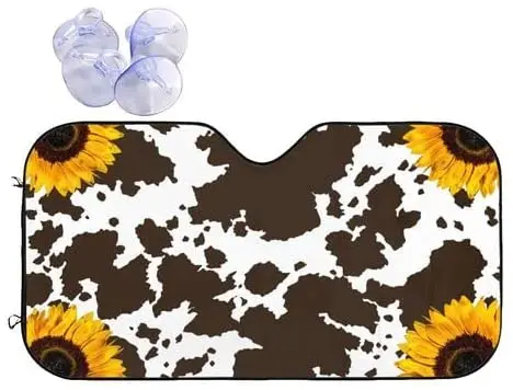 

Cow Pattern Car Sun Shade for Windshield, Sunflower Sun Visor Front Sunshade, Automotive Interior Sun Protection, Foldable, Keep
