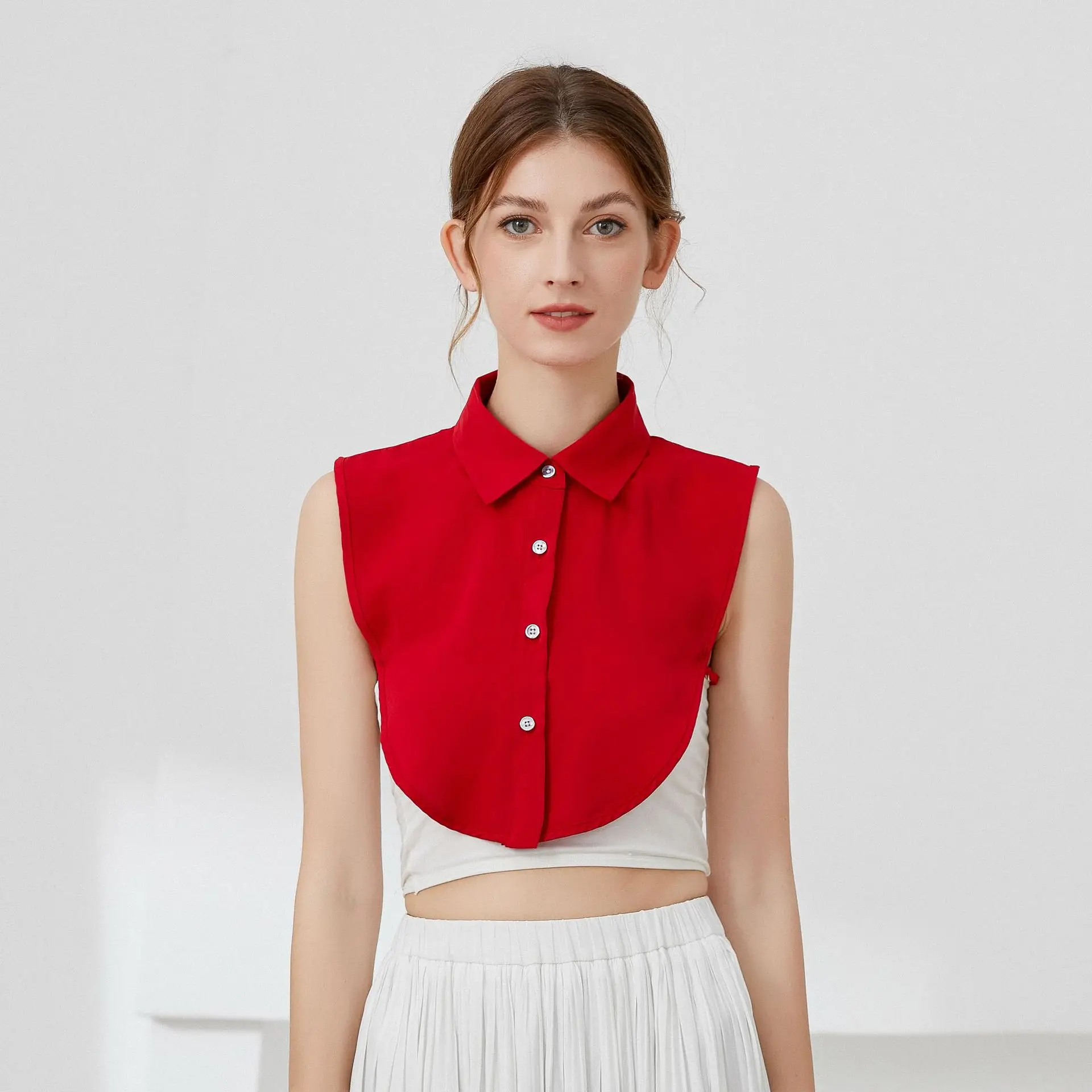 Новая шифоновая блузка с имитацией воротника лацканами винтажная однотонная