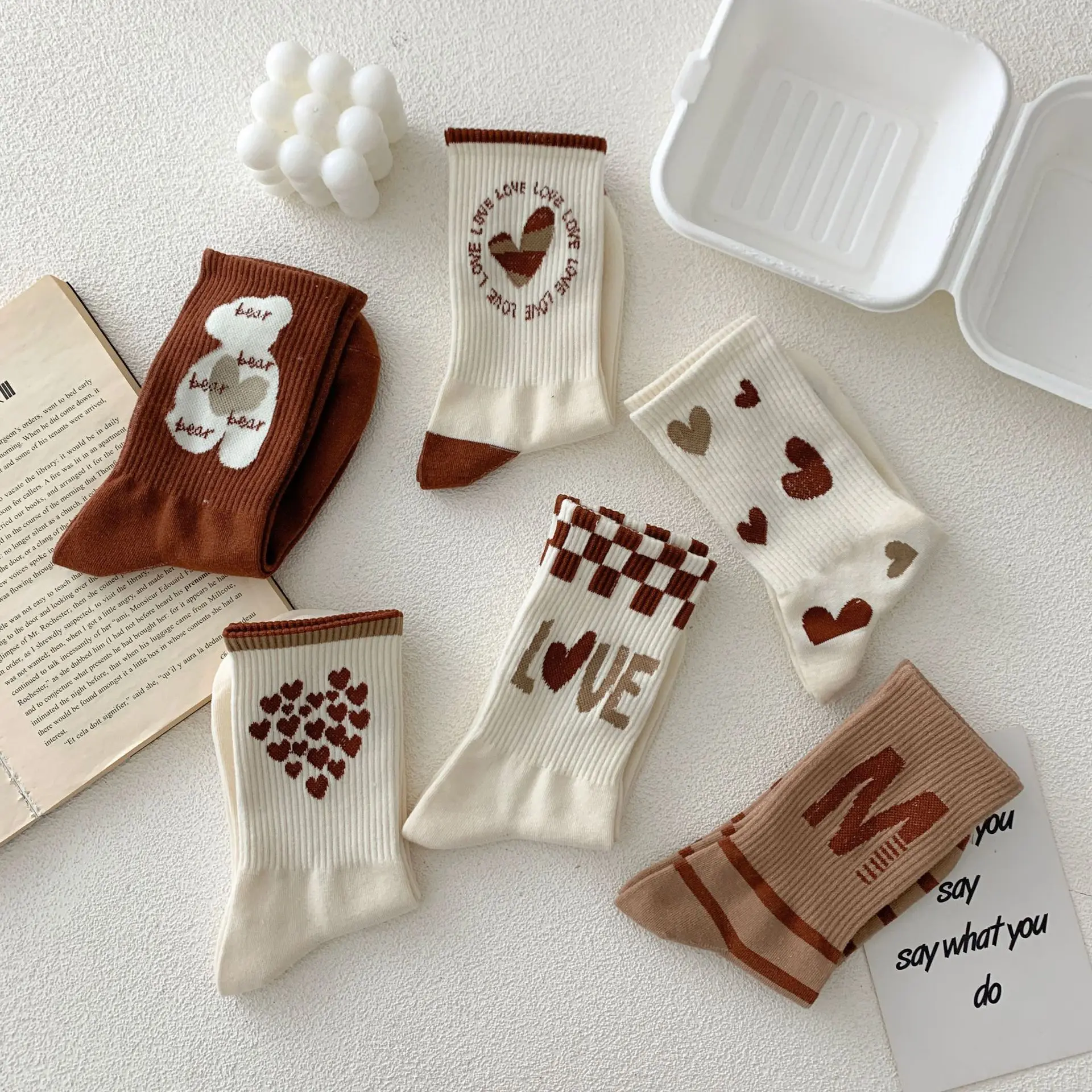 

Женские хлопковые носки кофейного цвета, длинные носки без мяча без косточек, универсальные студенческие повседневные носки, новинка на осень и зиму