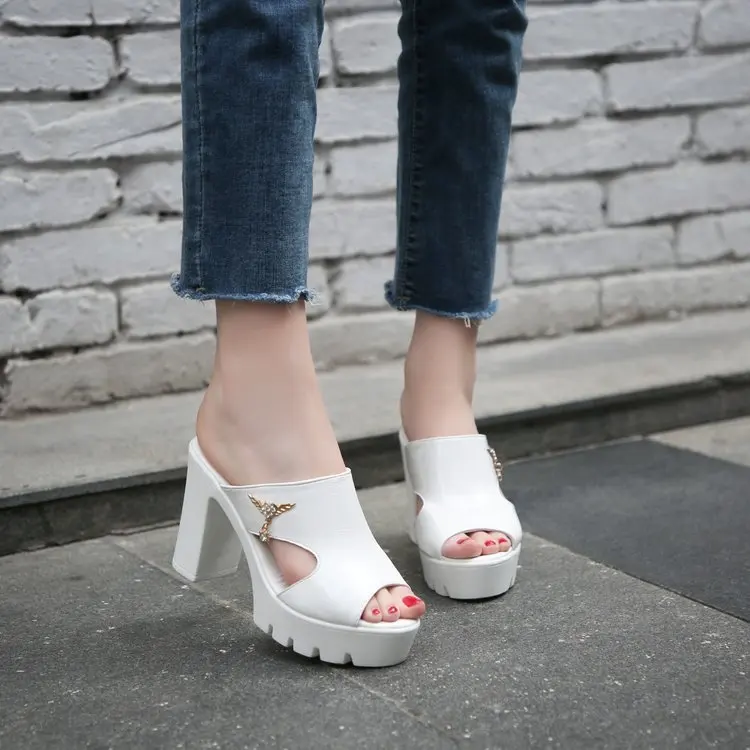 

2022 New Women Fashion Thick Sole Sexy Wedding Party Shoes Woman Office High Heels Female Dress Sandals Slippers Large Size
