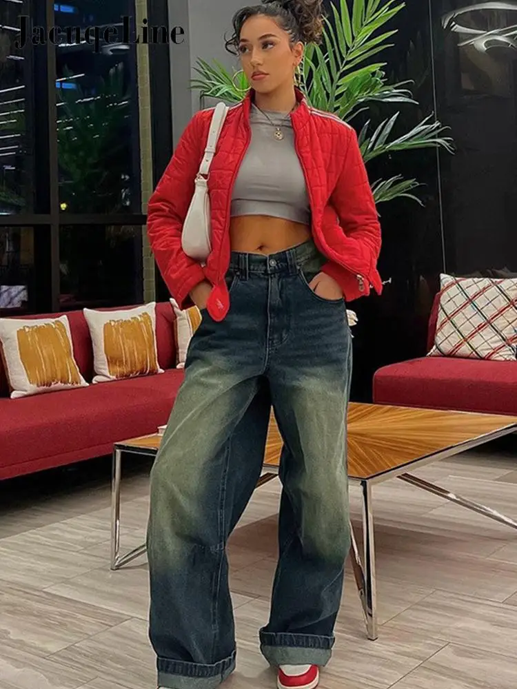 

Jacuqeline 2023 Summer Drape Micro Flare Straight Jeans Gradient Retro Washed Low Waist Denim Pants Korean Fashion Streetwear