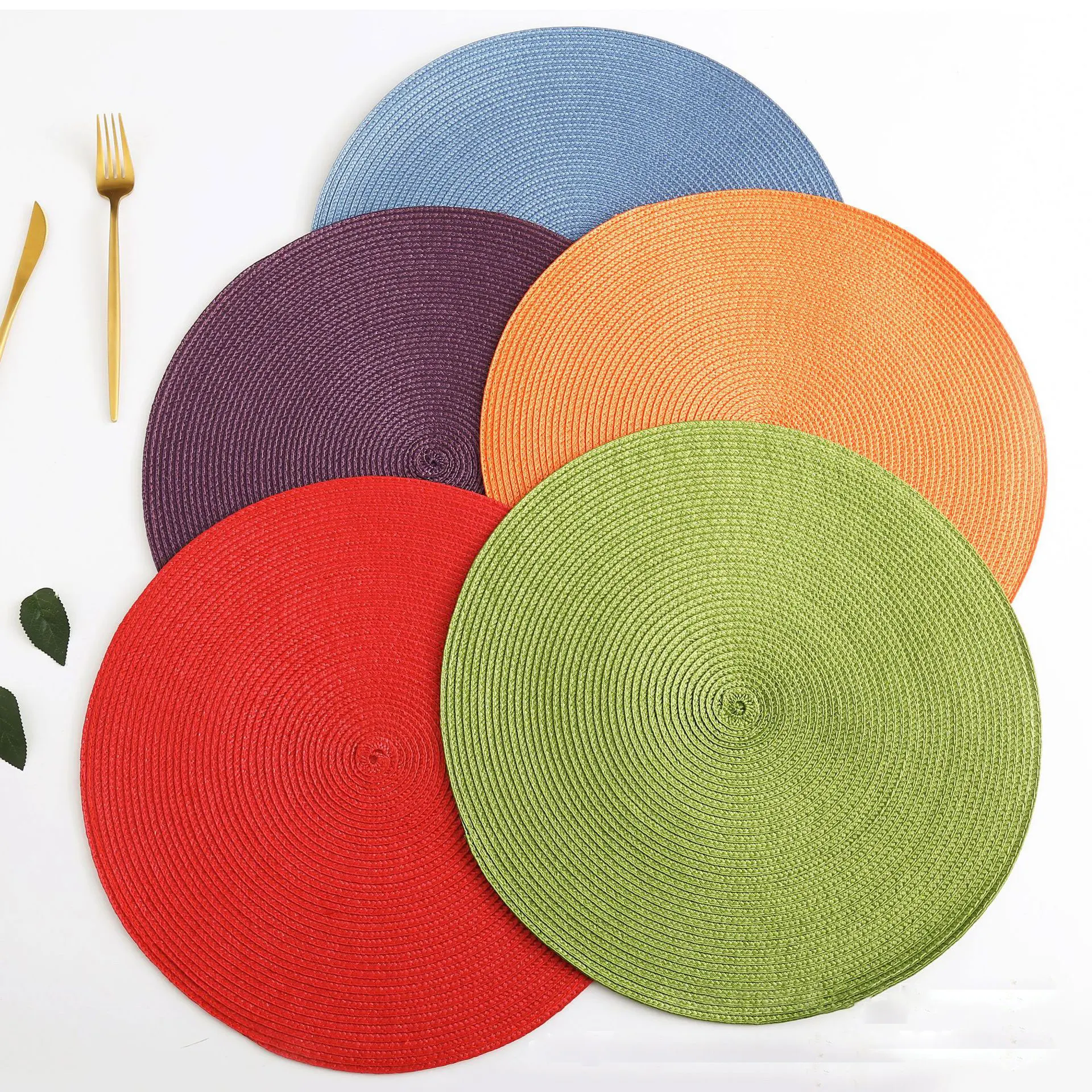

PP Round Placemats Colorful Dining Table Mats Coffee Table Cutlery Plate Coasters Kitchen Accessories Kitchen Utensils