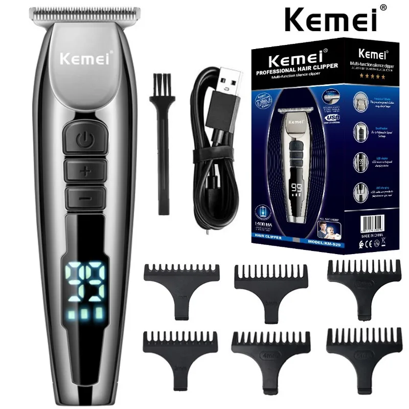 

Kemei LCD Electric Hair Clipper Professional Shaver Beard Barber 0mm Hair Cutting Machine USB Rechargeable 3-speed adjustment