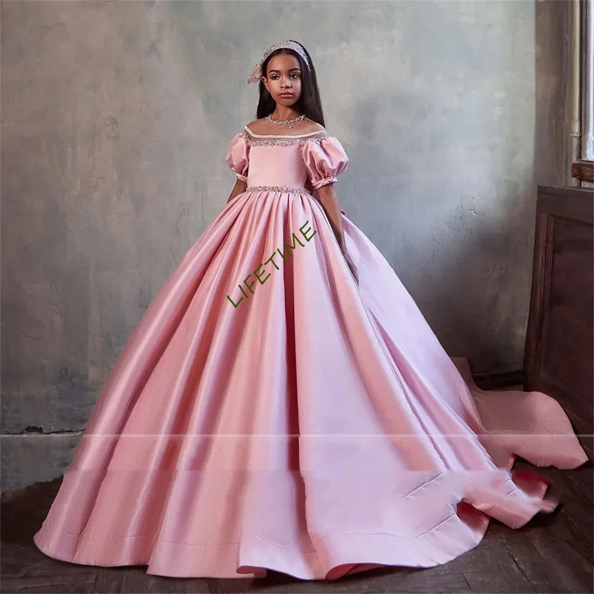 dziecięcy kwiat różowa sukienka księżniczki z rękawami sukienki dla dziewczynek księżniczka dziecka niestandardowy kolor dziecko wesele Maxi