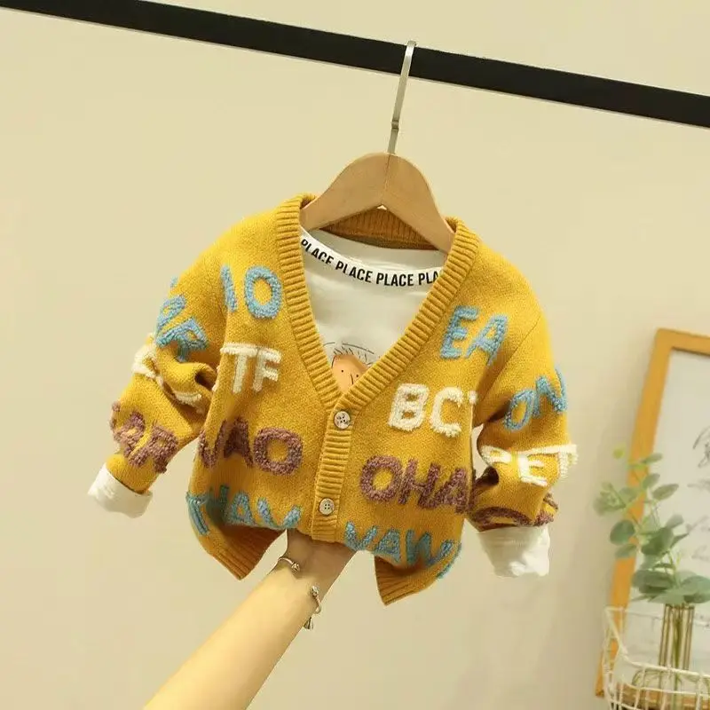 

Kids Boys Sweaters Spring and Autumn Fashion Baby Cardigan Warm Knitted Coat Children's Foreign Style Top Korean Version