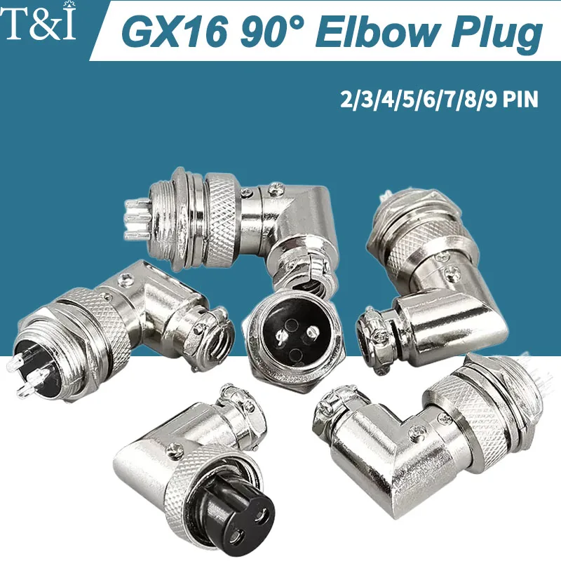 

5/10Sets GX16 90-degree Elbow Aviation Plug Socket Waterproof Right-Angle Right-wing Male&Female Connector 2/3/4/5/6/7/8/9PIN