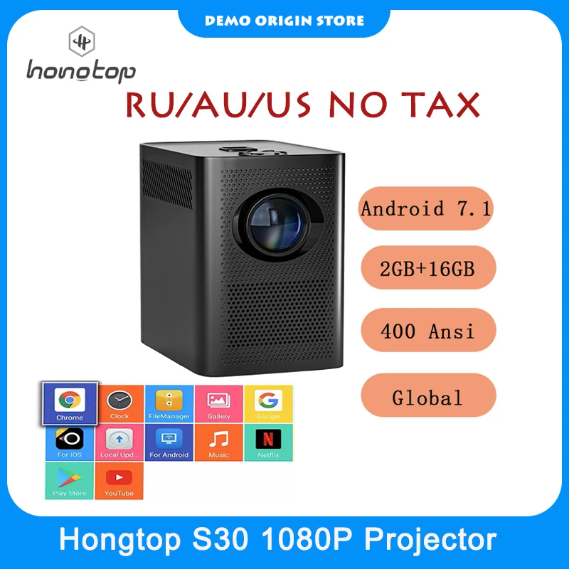 

HONGTOP S30 Global Version Min Projector Portable 1080P FHD Android 7.1 2GB+16GB Home Ciname Theater Beamer