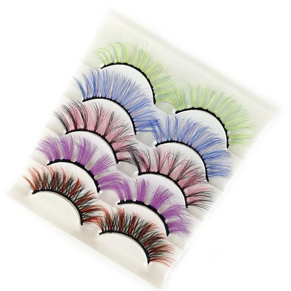 

SKONHED 5 Pairs 3D White Mink Lashes Natural Long Thick Fluffy Colorful False Eyelashes Lash Extension Makeup Tools