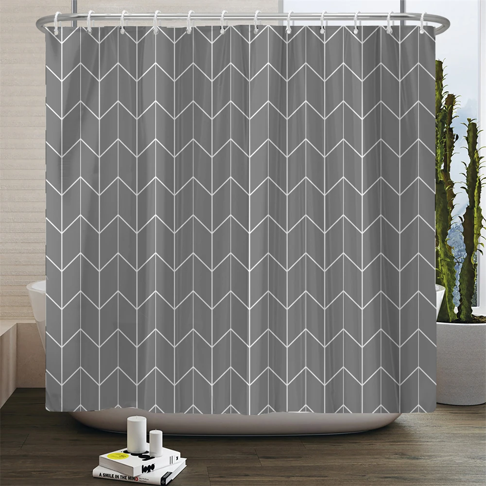 

Shower Curtains Modern Style Grey Plaid Waterproof Bathroom Curtain Nordic Minimalist Curtain Mildew Bath Screens With Hooks