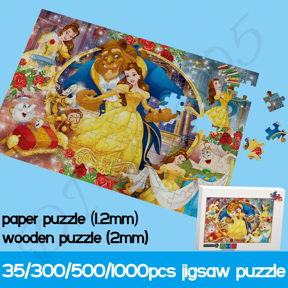 

1000 Piece Jigsaw Puzzles for Adults Disney Classic Animated Film Beauty and The Beast Paper and Wooden Puzzles Toys and Hobbies