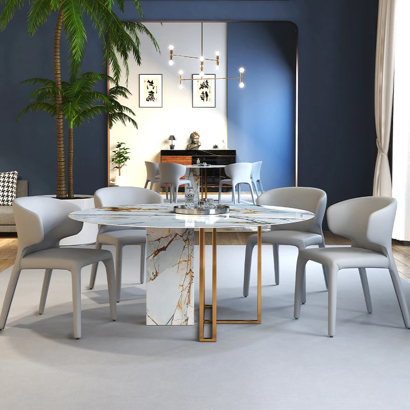 

Italian Style Light Luxury Stone Plate Dining Modern Minimalist Marble round Household Small Apartment and Chairs Combination