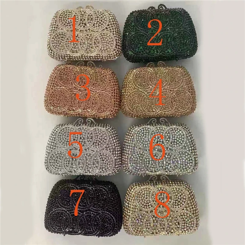 

Women Gold Silver Champagne Green Black Crystal Evening Bag Circle Pattern Wedding Handbag Bridal Party Diamond Stone Gift Purse