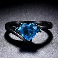 love aquamarine zircon black gold heart ring wedding engagement bracelet