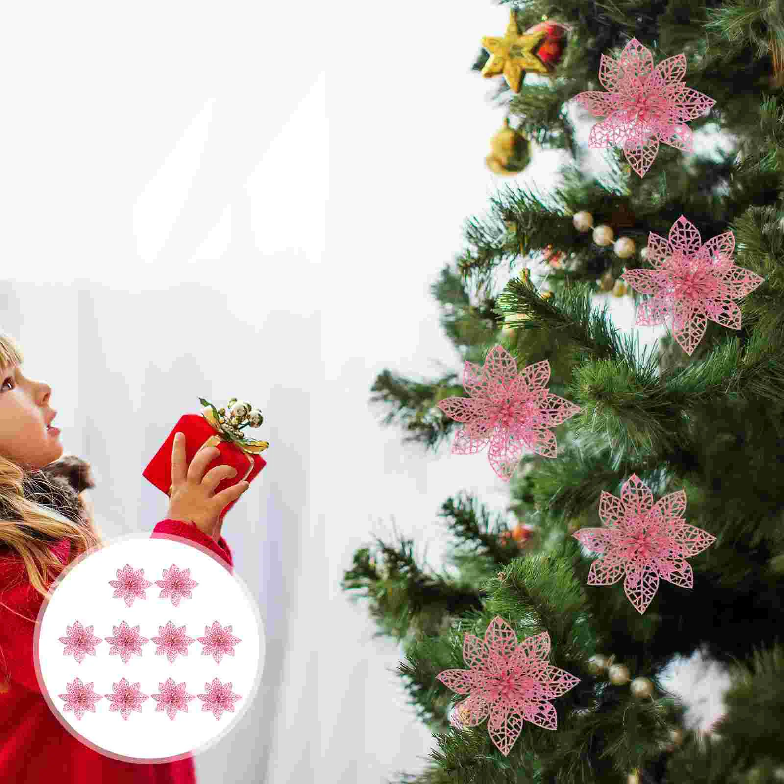 

Christmas Flowers Tree Artificial Poinsettia Decorationsflower Glitter Ornamentsdecoration Navidad De Pointsettas Arbol Para