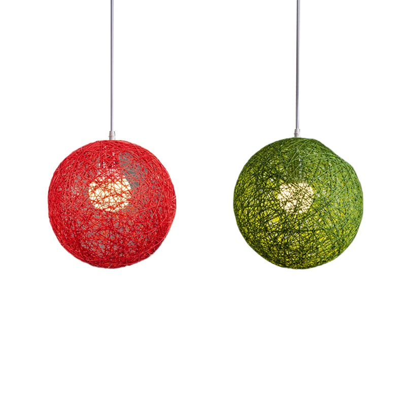 

Новинка 2 шт. бамбуковая люстра из ротанга и конопляного шара индивидуальный креативный Сферический абажур из ротанга-зеленый и красный