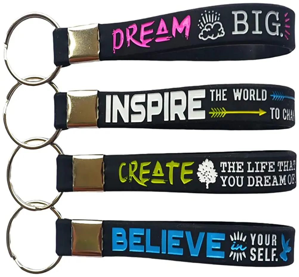 

(12-Pack) Dream, Believe, Inspire, Create - Motivational Quote Keychains Silicone Inspirational Gifts and Party Favors