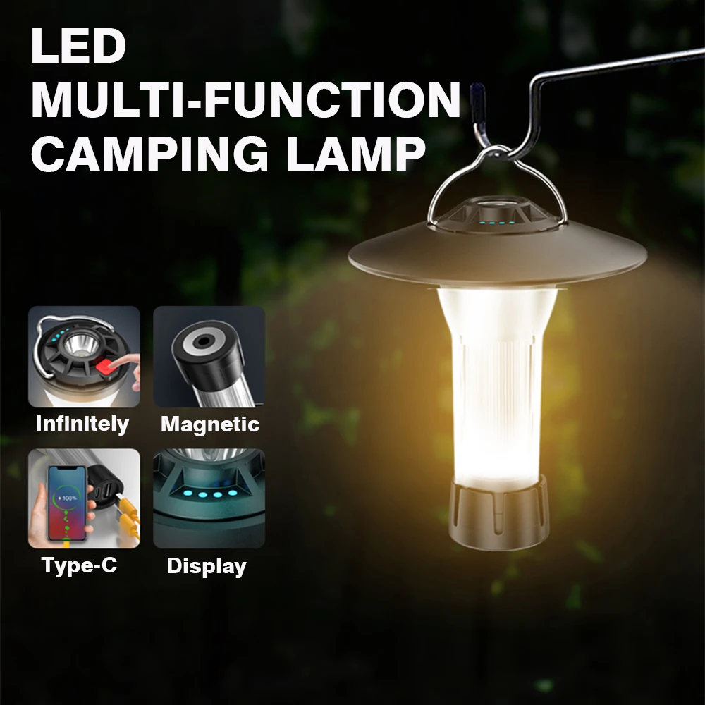 

New Rechargeable Camping Lantern Portable Outdoor Camping Light Magnet Emergency 5 Lighting Modes Led Flashlights Camp Supplies