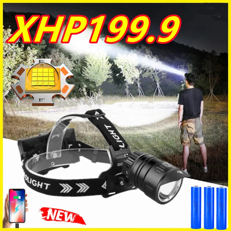 

XHP199 High Power Led Headlamp Usb Rechargeable Fishing Headlight 18650 Powerful Head Flashlight XHP90 IR Sensor Head Lamp Light