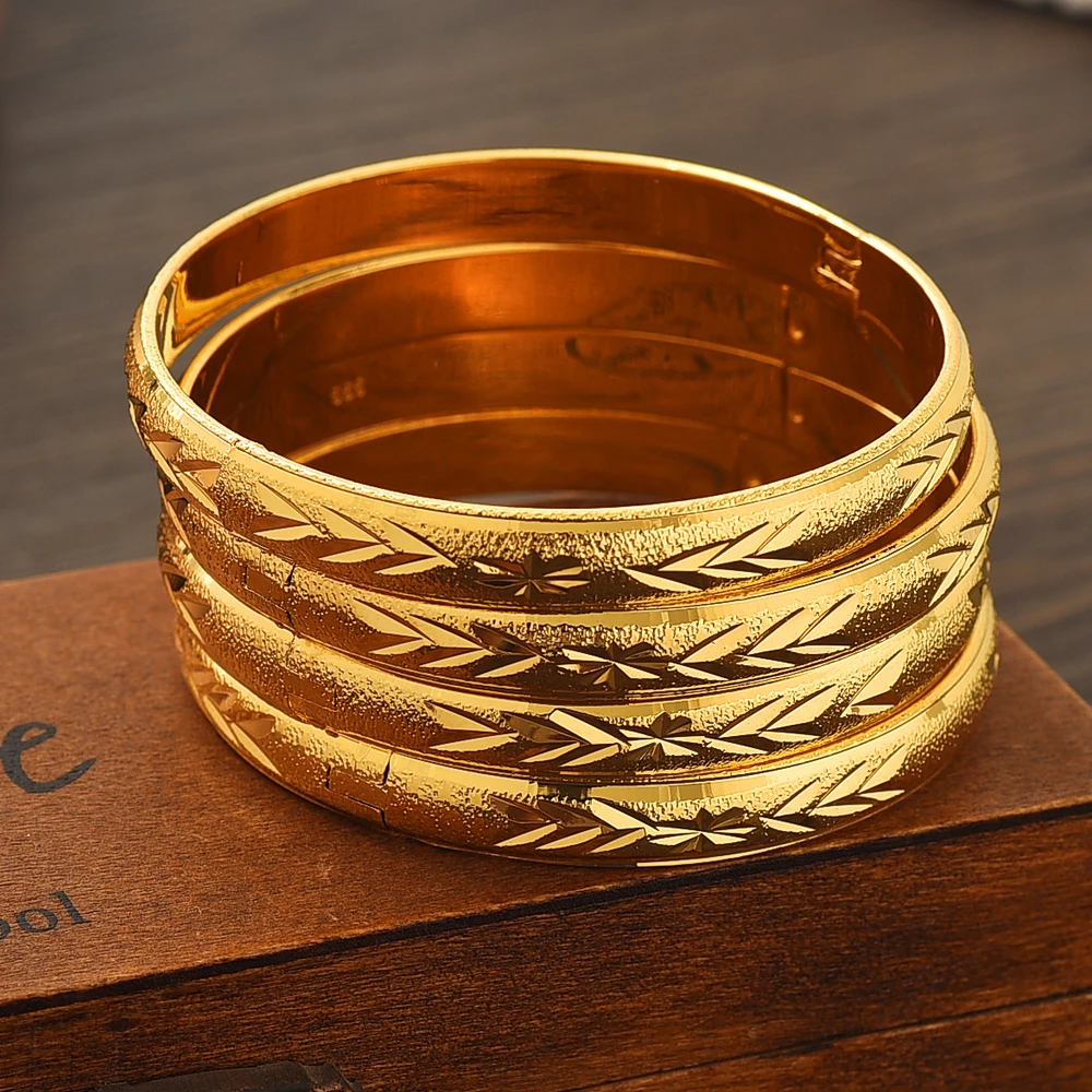 

24K 65MM Openable Bangle for Women Dubai Bride Wedding Ethiopian Bracelet Africa Jewelry Gold Charm Bracelet party gifts