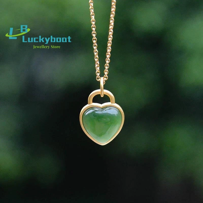 

[Heart Light] Natural Hetian Jade Love Heart-Shaped Jasper 925 Silver Vintage Pendant Jade Ladies Silver Necklace