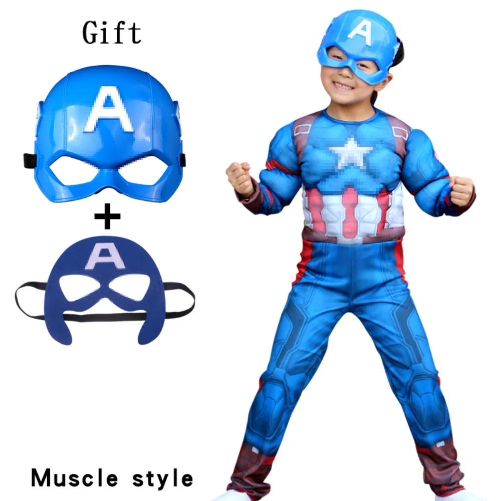 

Captain America Superhero Kids Cosplay Muscle Costume Shield Mask Cloak Halloween Carnival Party