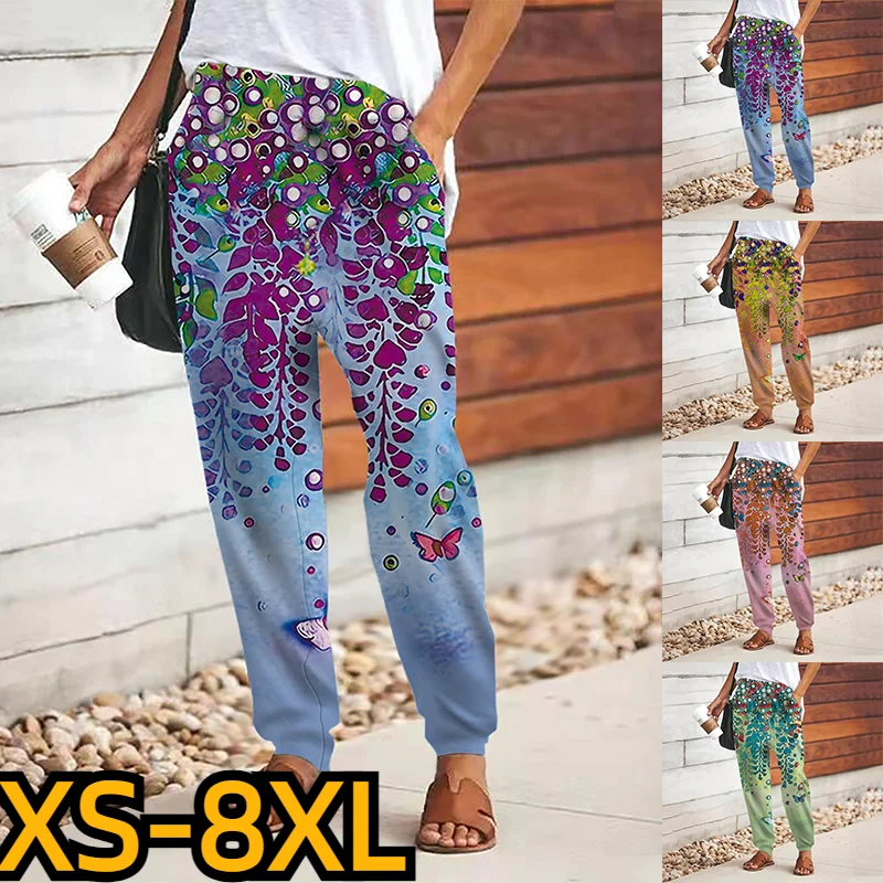 

2023 Baggy Full Length Wide Leg Trousers Women's Fashion Casual Sport Pants Weekend Blend High Waist Comfort New Print Pants