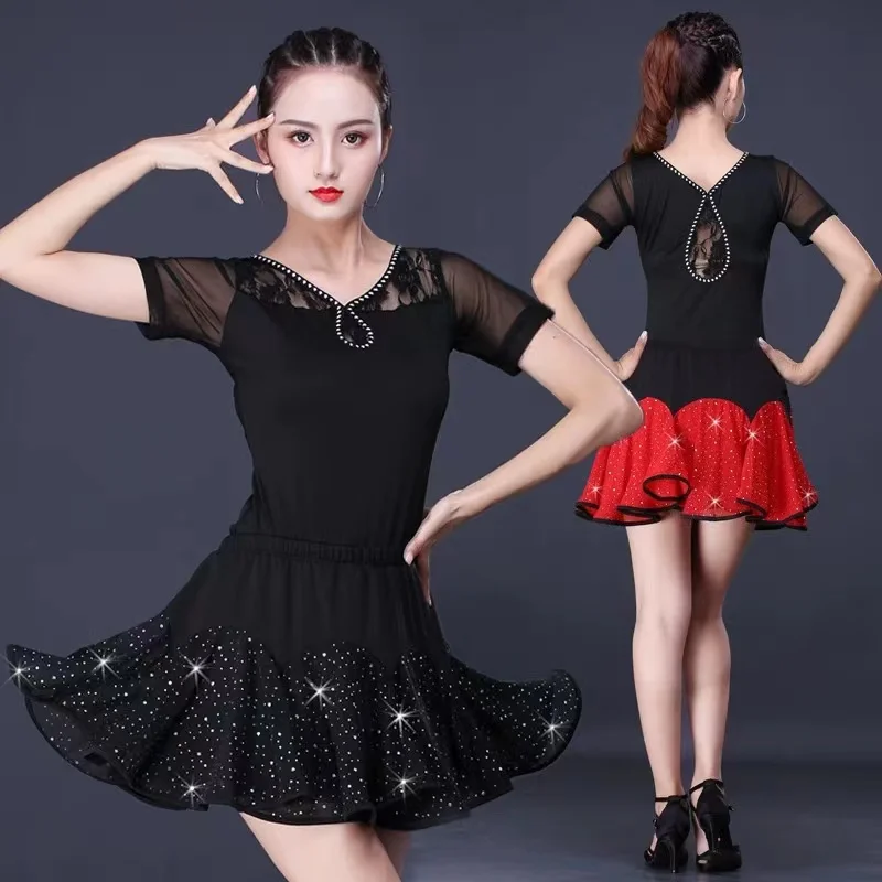 

Short Latin Dance Skirt For Women New Style Comfory Soft Ballroom Dance Costume Waltz Dance wear Modern Dance Suit top and skirt
